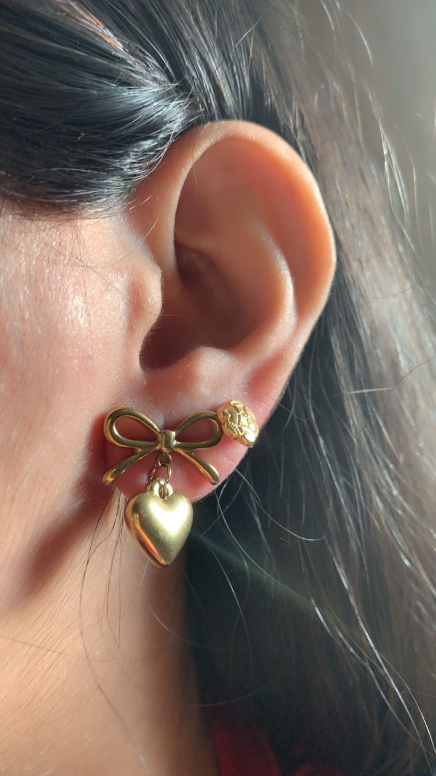 Gold Bow Heart Stainless Steel Stud Earrings