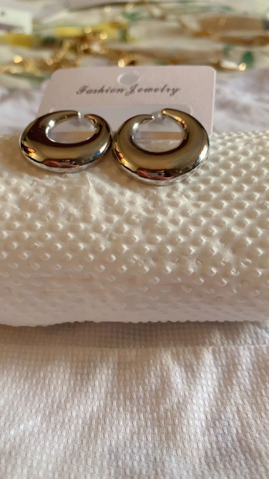 Gold Crescent Stainless Steel Hoop Earrings