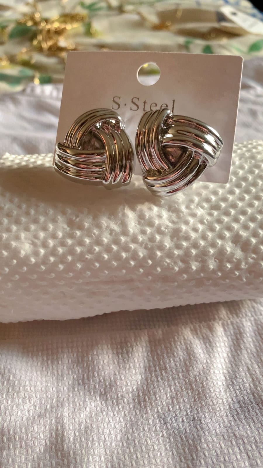 Silver Knot Stainless Steel Stud Earrings