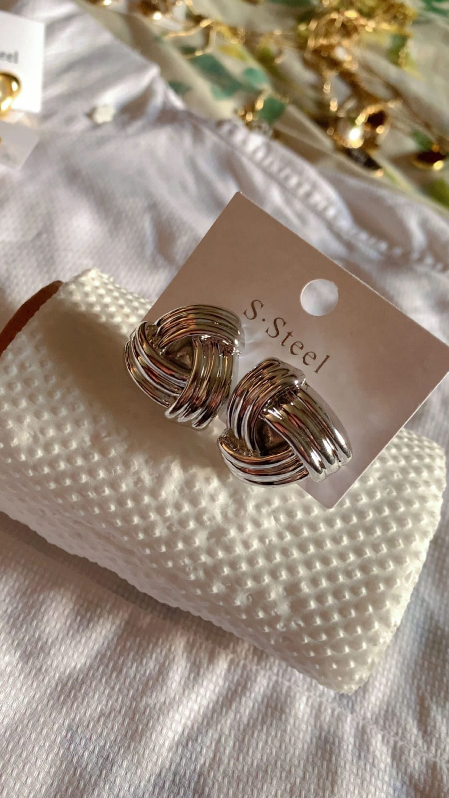 Silver Knot Stainless Steel Stud Earrings
