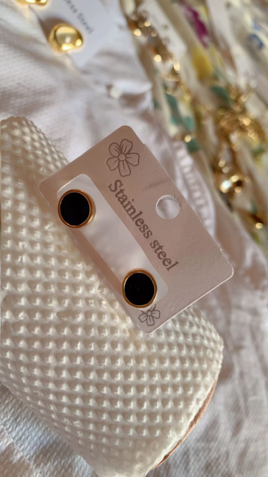 Classic Black Round Gold-Plated Studs