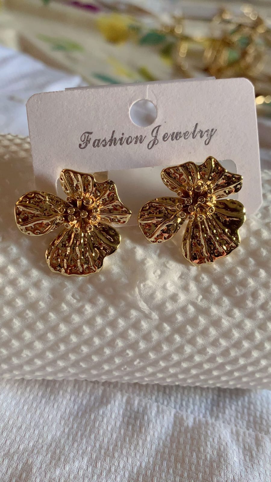 Gold Floral Stainless Steel Stud Earrings