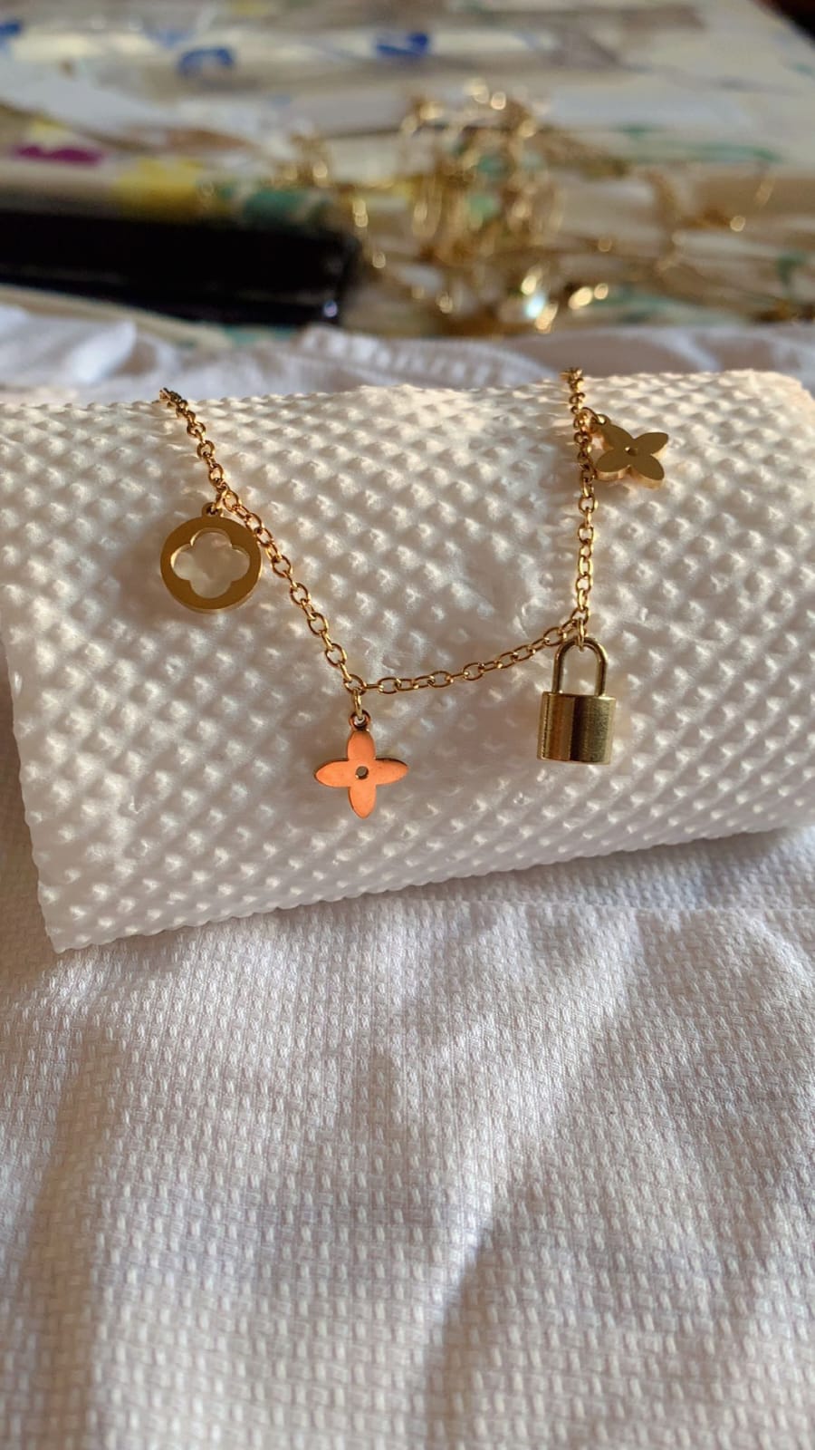 Golden Lock Charm Stainless Steel Bracelet