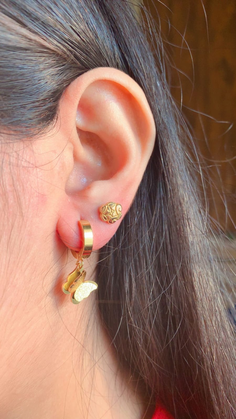 Gold Butterfly Charm Stainless Steel Hoop Earrings