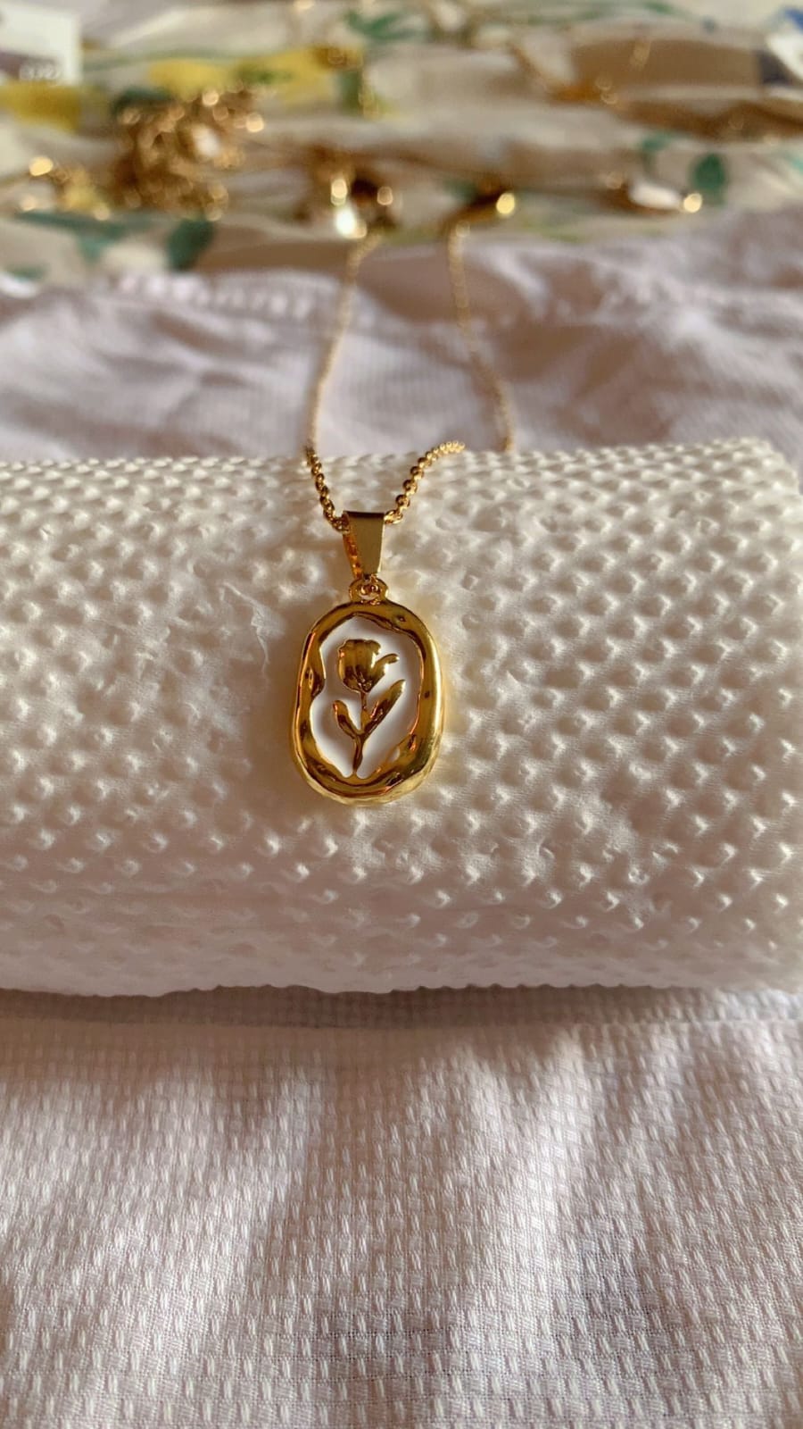 Golden Bloom Oval Pendant Necklace